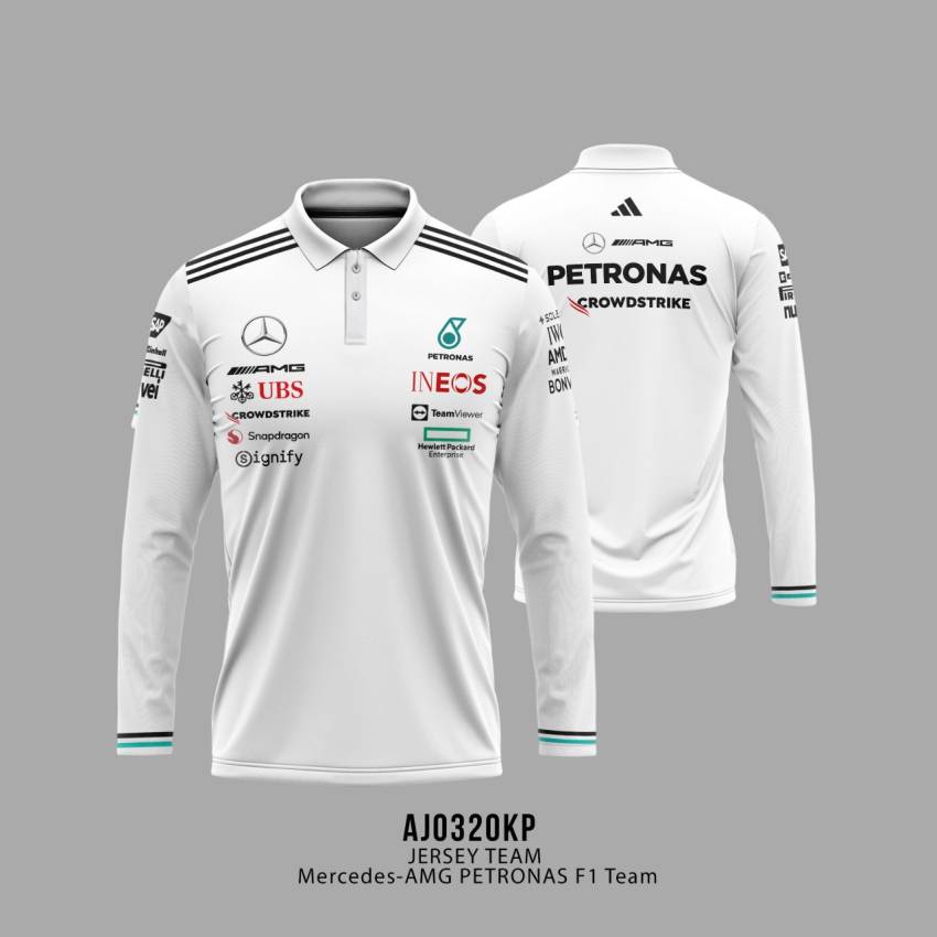 Jersey Polo TEAM Mercedes-AMG PETRONAS F1 Team - WHITE - Gambar 3