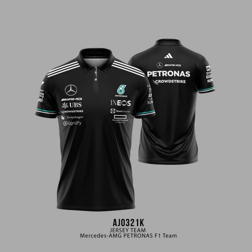 Jersey Polo TEAM Mercedes-AMG PETRONAS F1 Team - BLACK - Gambar 2