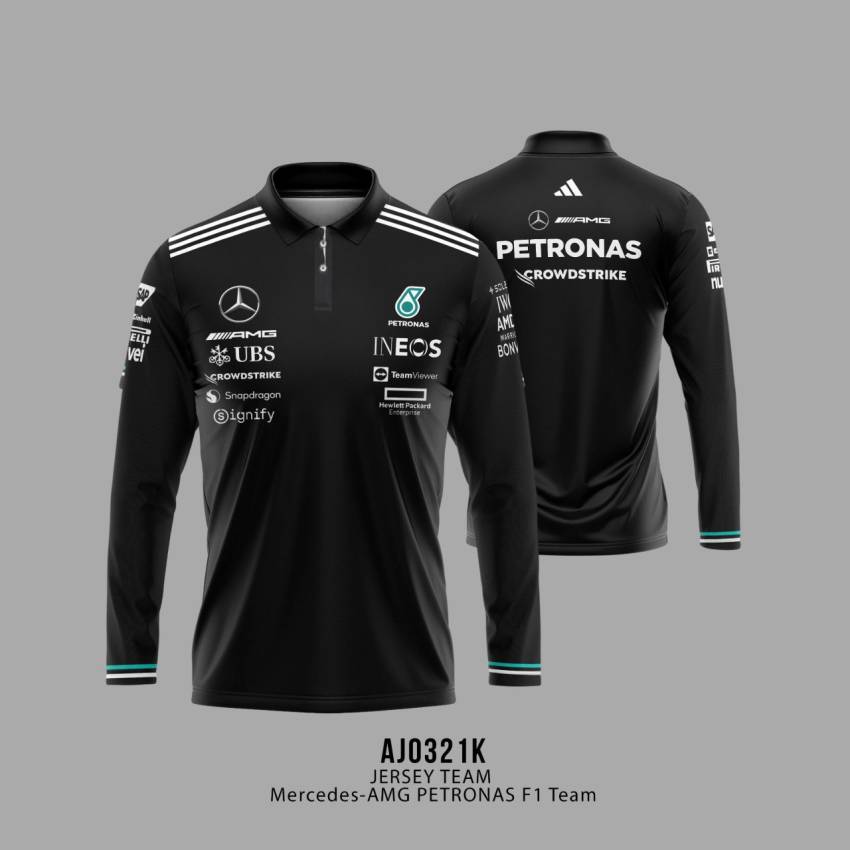 Jersey Polo TEAM Mercedes-AMG PETRONAS F1 Team - BLACK - Gambar 3